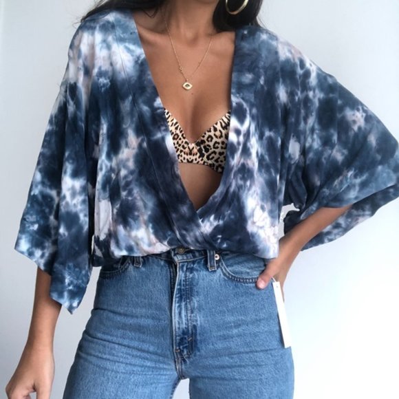Young Fabulous & Broke Tops - Young Fabulous & Broke Deep V-Neck Tie Dye Small